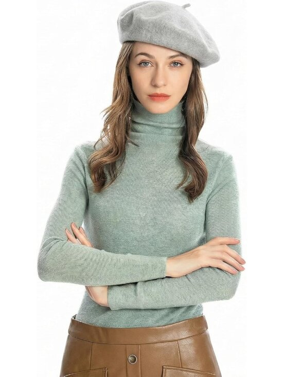 Women\'s Wool French Beret Hat Comfortable Solid Color Beret Cap Heather Grey